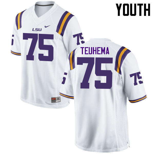 Youth LSU Tigers #75 Maea Teuhema College Football Jerseys Game-White - Click Image to Close